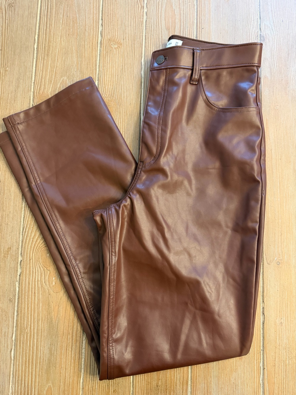 Abercrombie & Fitch Brown 90s Straight Ultra High Rise Curve Love Leather Pant